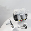 Transparent plastic wireless Bluetooth gaming headset in black, white, or purple colour.