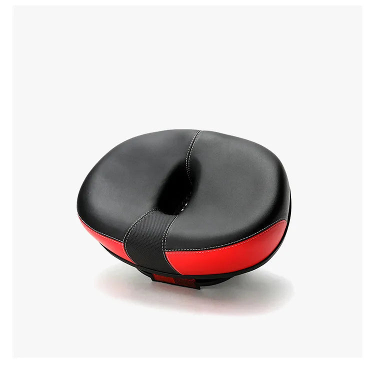 Large red bicycle saddle with thickened padding and reflective elements for ordinary bicycles