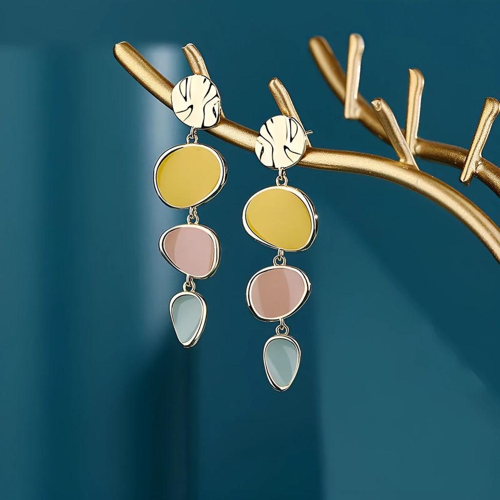 Morandi three-colour oil drip treated alloy disc stud earrings on Sterling silver posts.