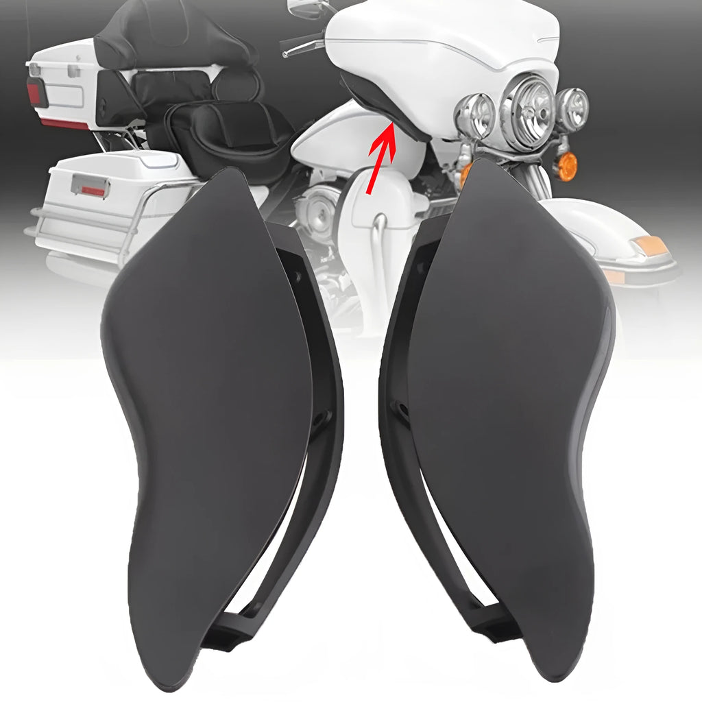 Harley-Davidson motorcycle windshield side wing set in smoked or black ABS plastic for tri-wheel glide models