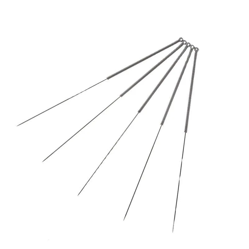 Ten stainless steel cleaning needles for 3D printer nozzles with five diameter sizes.