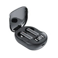Black and white wireless Bluetooth in-ear headphones with charging case