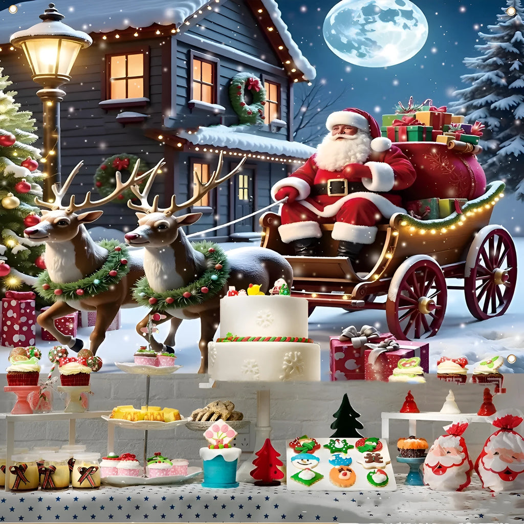 Christmas banner with Santa Claus and gift night scene design on polyester fabric