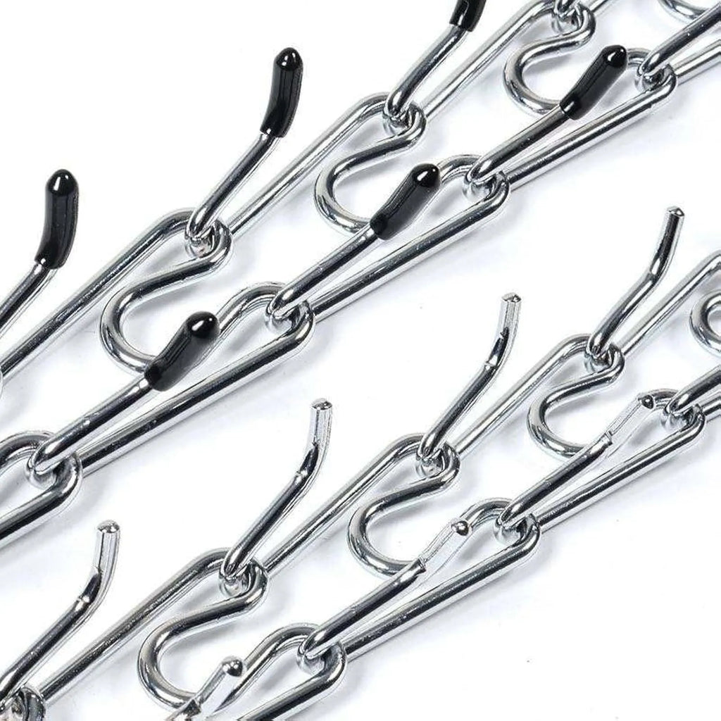Stainless steel dog training pinch collar with comfort rubber tips, shown adjusted to fit a medium-sized dog's neck.