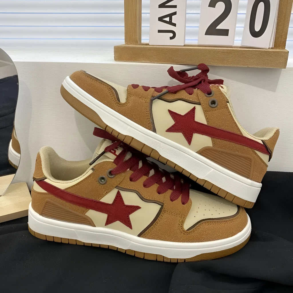 Women's brown platform sneakers with sequin accents and round toe design