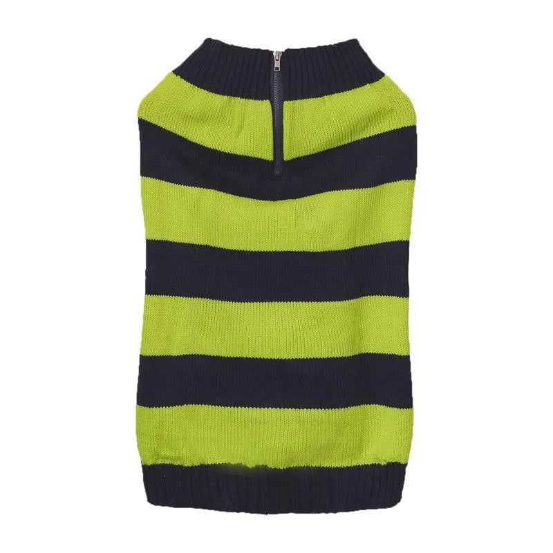 Grey dog sweater with horizontal zipper and button pocket for small to medium sized dogs