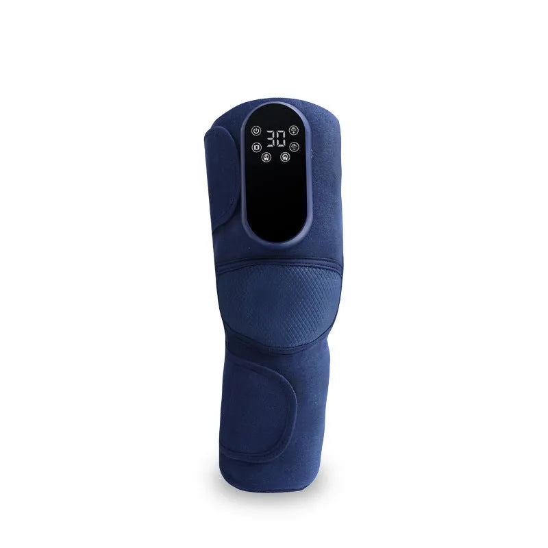 Blue self-heating knee massager with airbag compression, vibration and heating functions for joint therapy