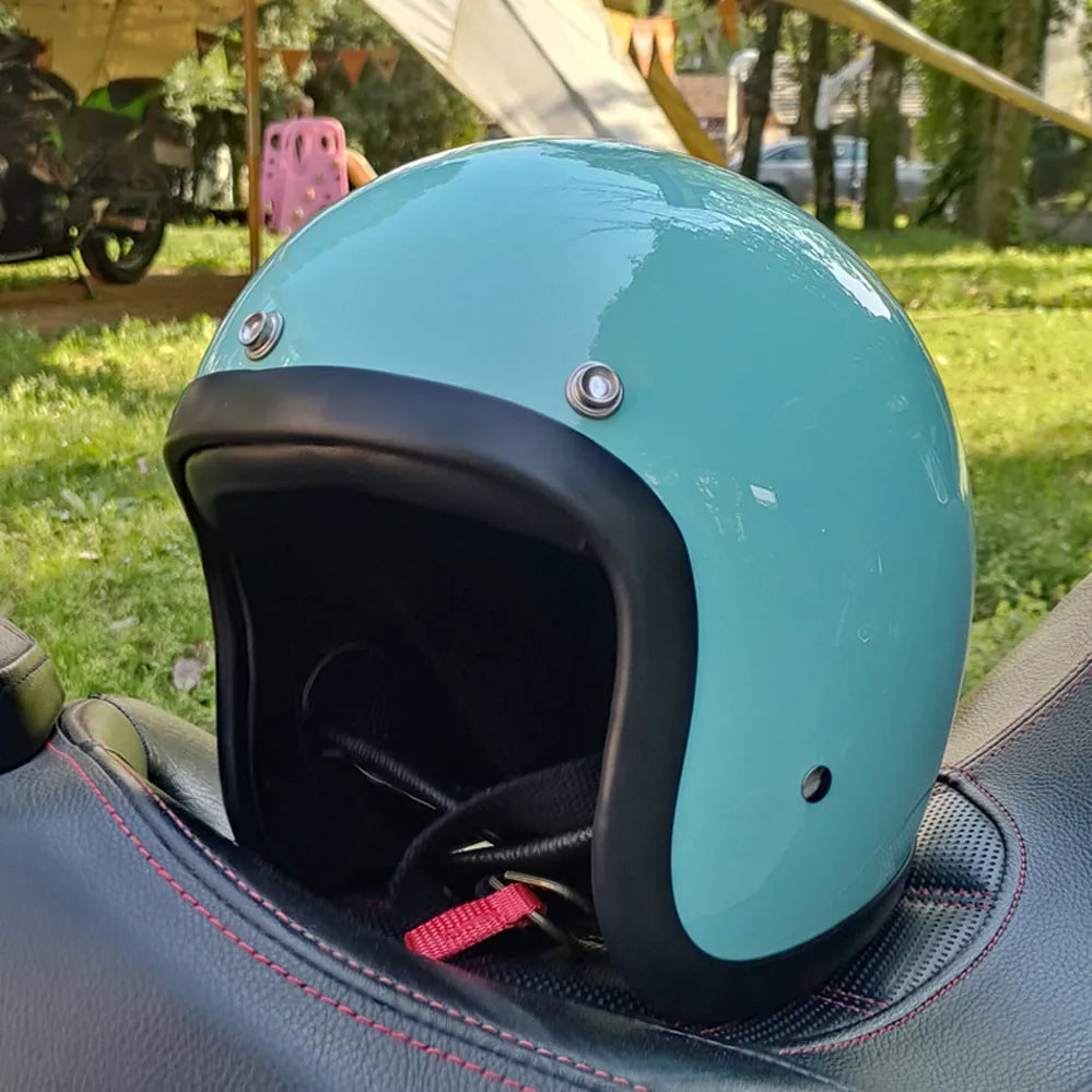Glass fibre retro half motorcycle helmet for electric bike commuting in multiple colour options