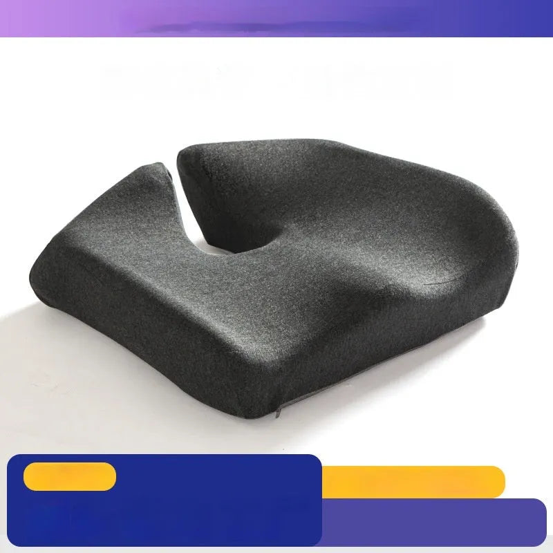 A dark grey memory foam office chair cushion measuring 36x40x11cm for lumbar support.