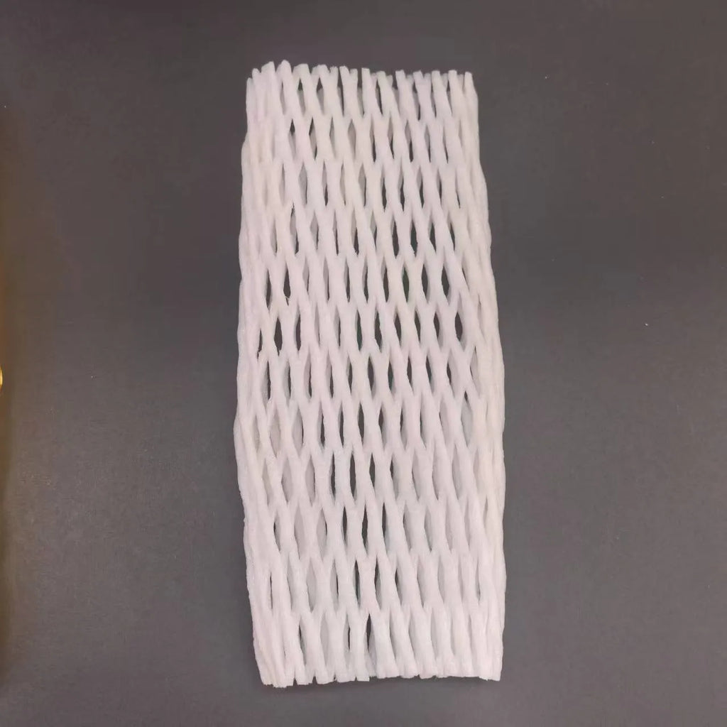 White foam net sleeve for protecting apples pears peaches and citrus fruit from bruising