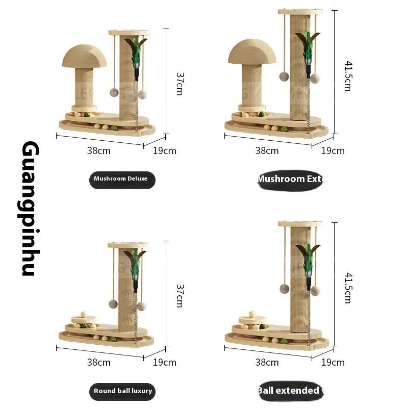 Solid wood cat scratching post with a rotating turntable, designed as a climbing frame for large cats.