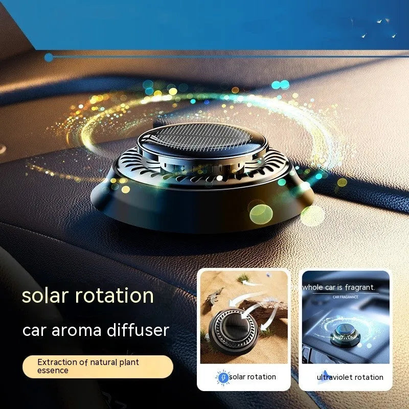 Black solar-powered car aromatherapy and electromagnetic de-icing device measuring 84mm
