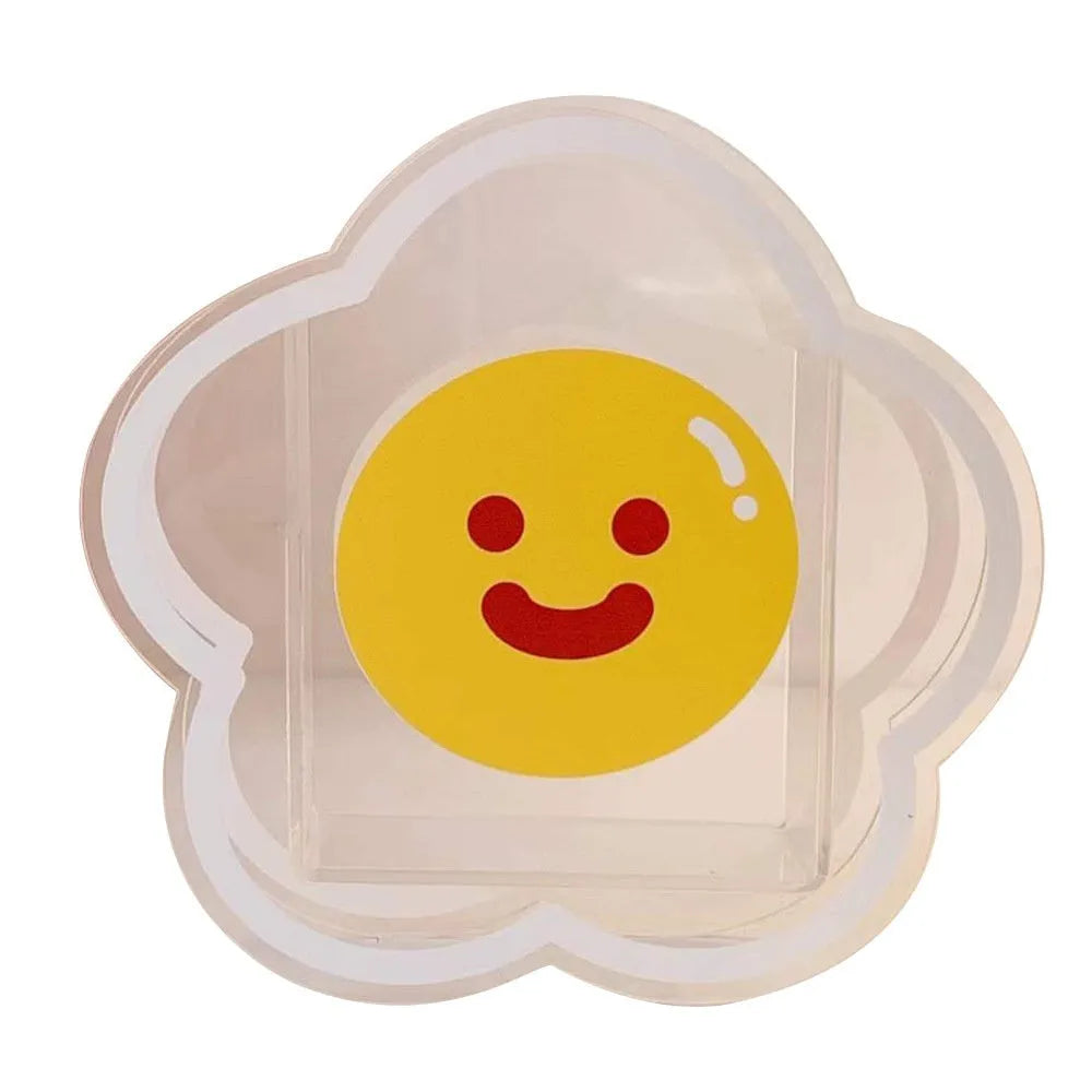 Square acrylic storage box with colourful character pattern measuring 18cm for desk organisation