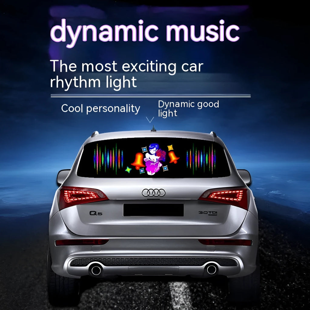 Car voice control rhythm lamp with 90cm electroluminescent panel showing music sync lighting patterns