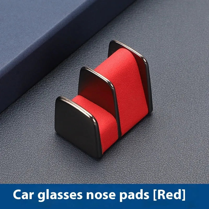 Car dashboard sunglasses clip nose pad holder in zinc alloy leather construction