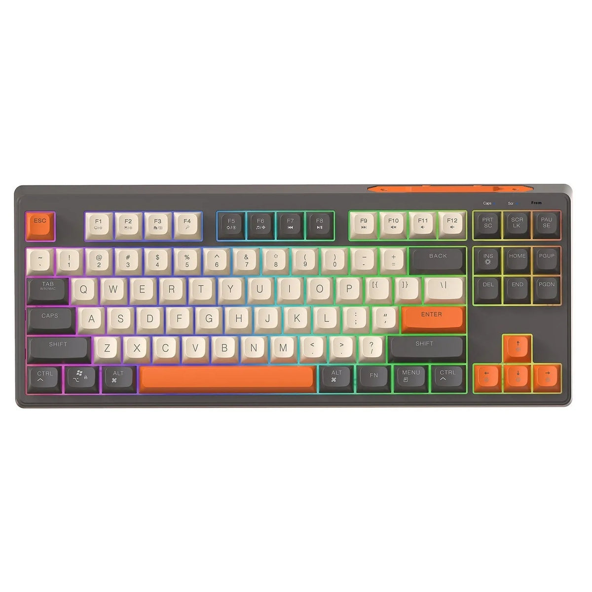 Wolf M87 wireless dual-mode keyboard in a compact 87-key layout with coloured keycaps