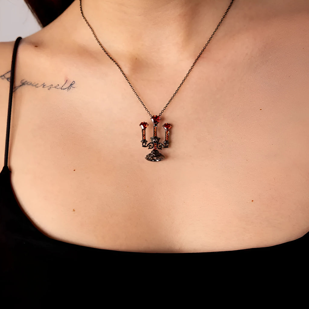 Gothic women's claw necklace with hollow candlestick pendant and cross chain in retro colour