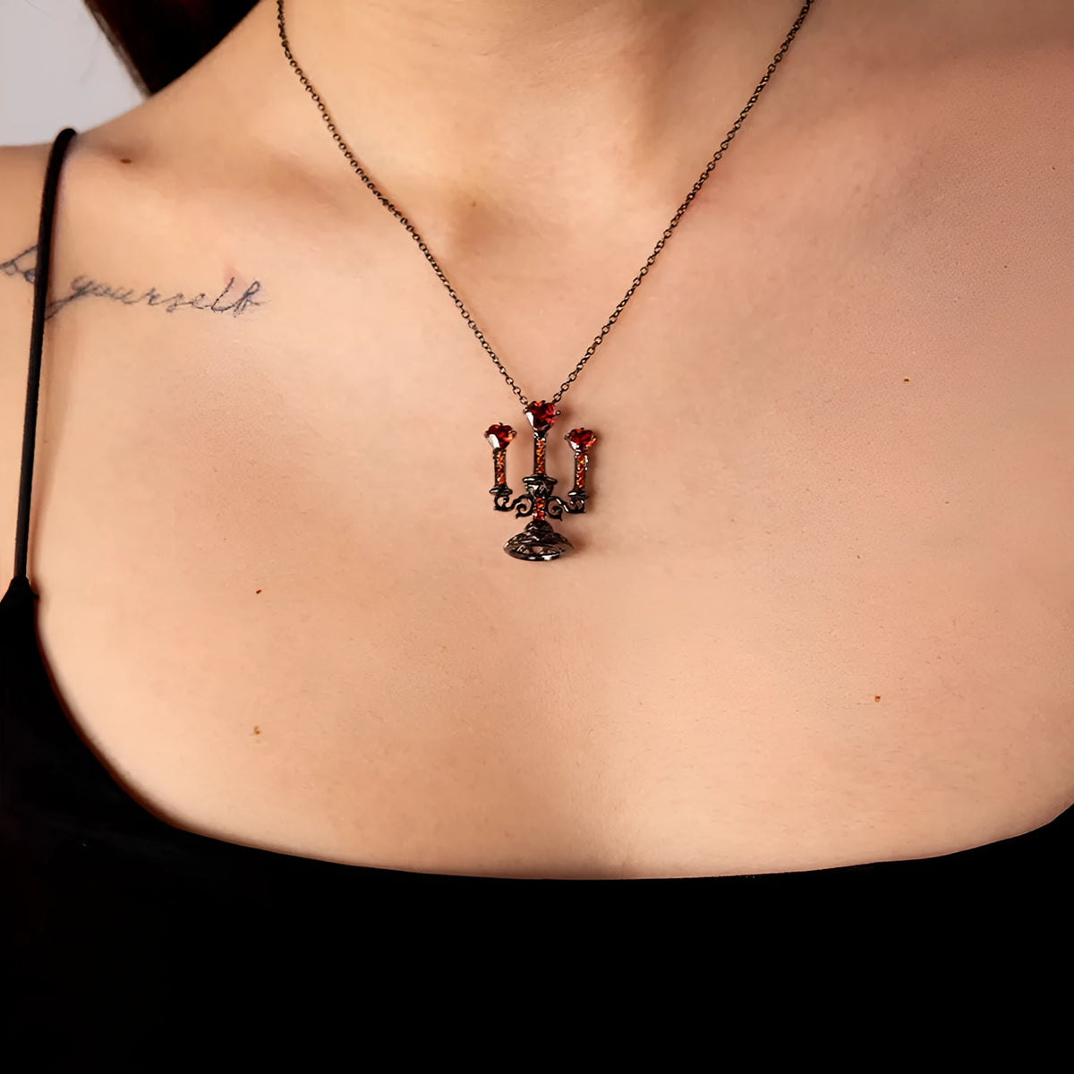 Gothic women's claw necklace with hollow candlestick pendant and cross chain in retro colour