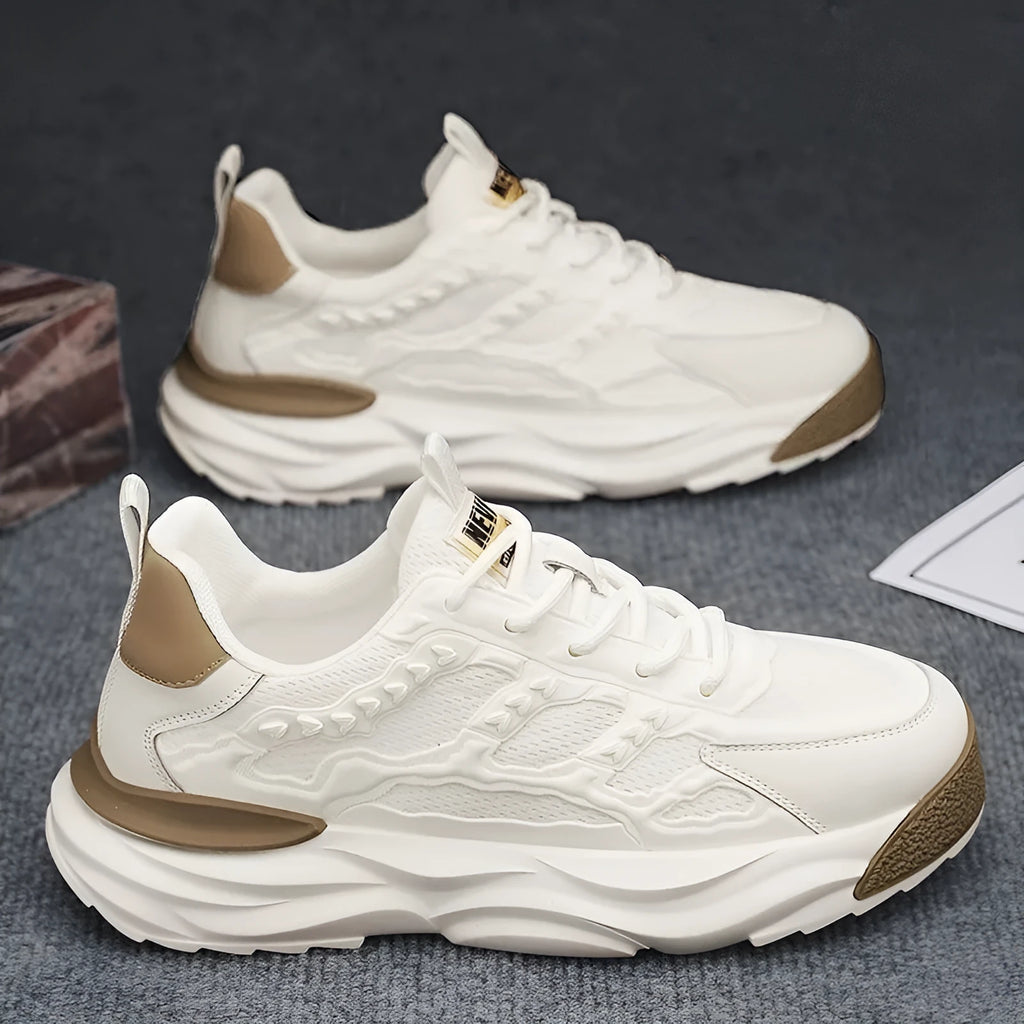 Men's breathable mesh shoes in solid colours with round toe design and PU mesh upper construction