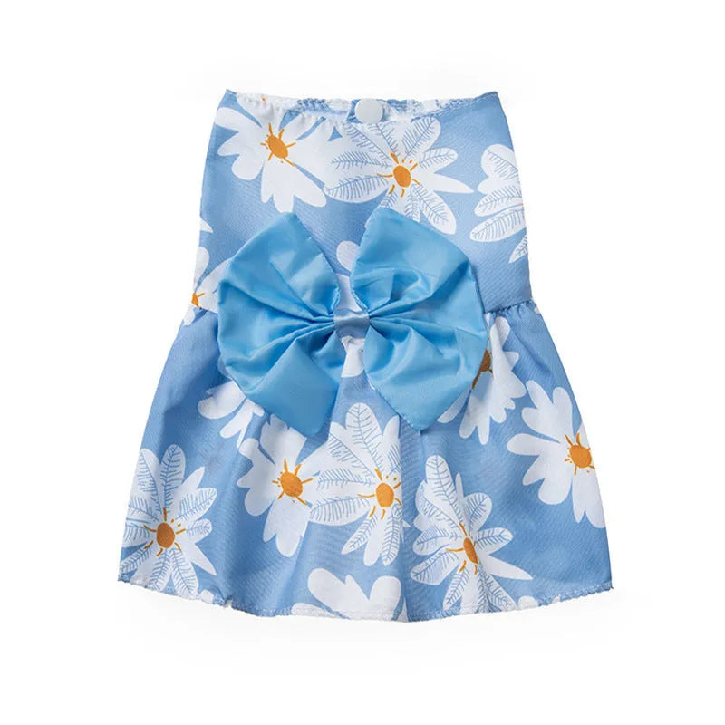 Ultra-thin floral butterfly princess pet dress with bow decoration for dogs and cats