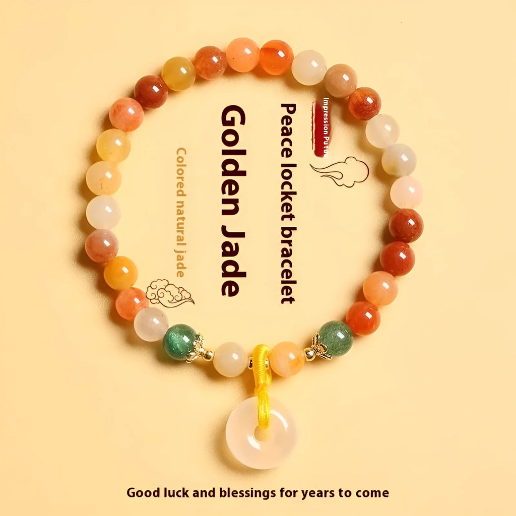 Natural Jinsi Jade safety buckle bracelet with 6mm peace clasp beads in Chinese style