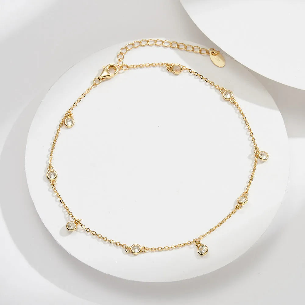 Women's silver anklet with geometric pendant in gold or white gold plated finish