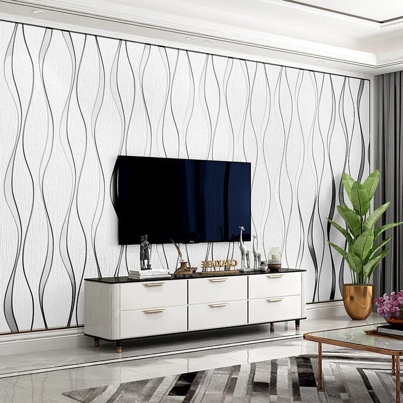 Curve stripe 3D decorative wallpaper roll in light grey or dark brown for video wall backgrounds