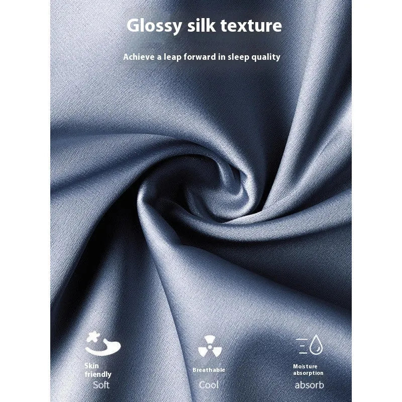 Men's ice silk three-piece homewear set in a thin fabric, showing the suit, shorts, and trousers in multiple colour options.