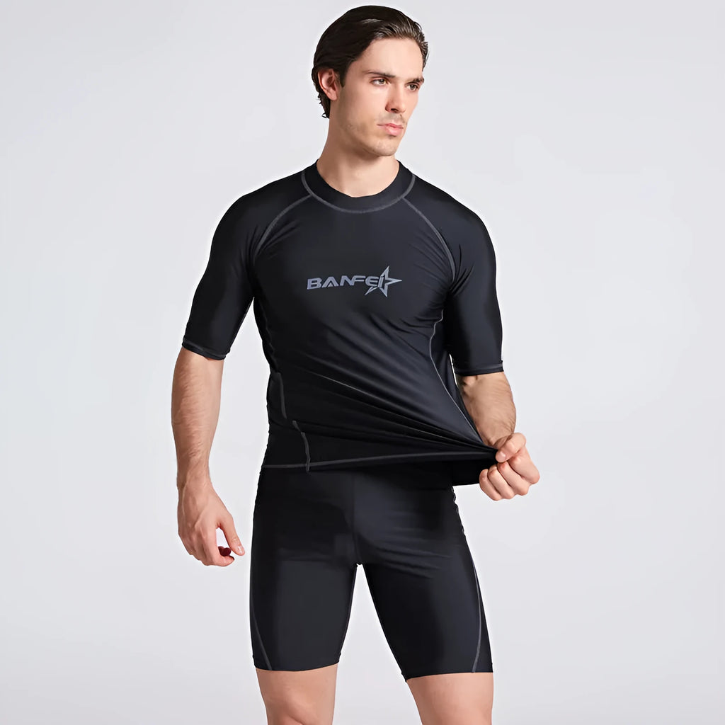 Men's quick-drying half sleeve swimsuit set in nylon for snorkeling and surfing