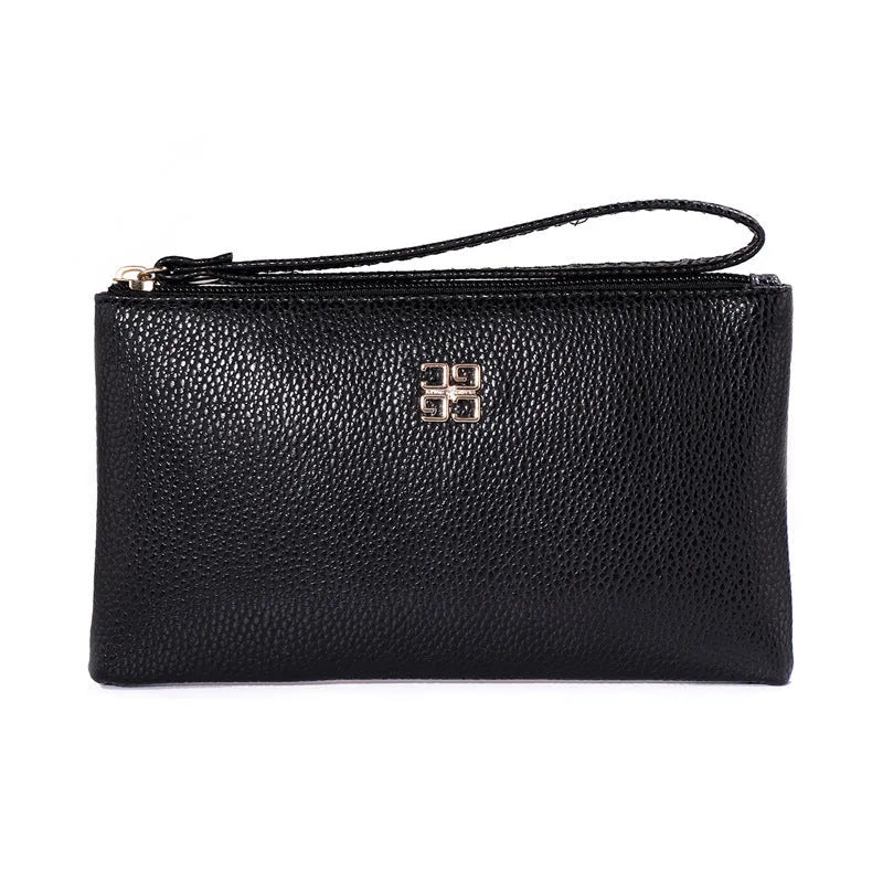Long 55-inch PU leather phone wallet handbag with zip closure in a solid colour
