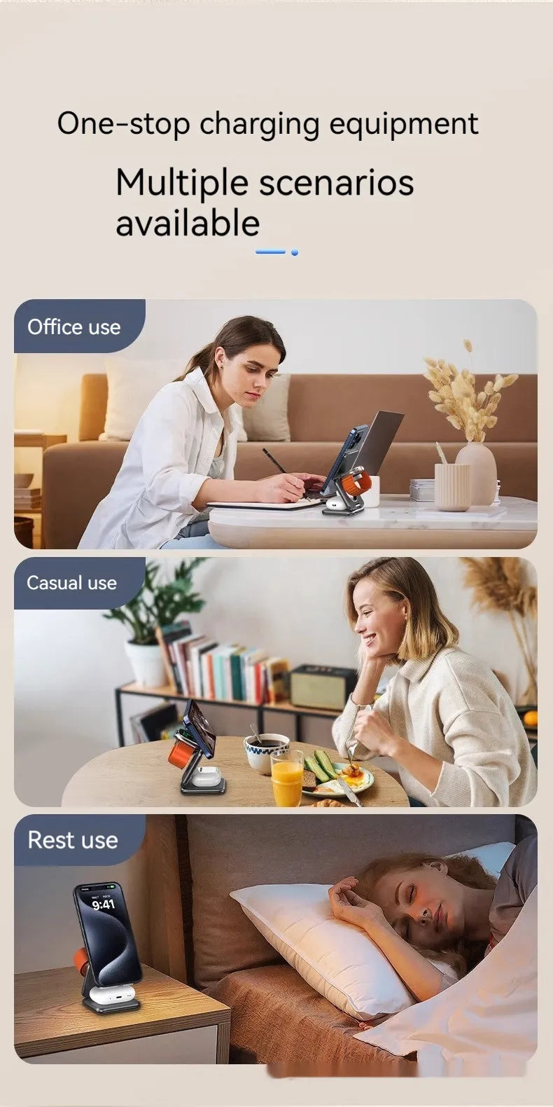 Foldable magnetic wireless charger mobile phone holder in white or black with QC3.0 fast charging