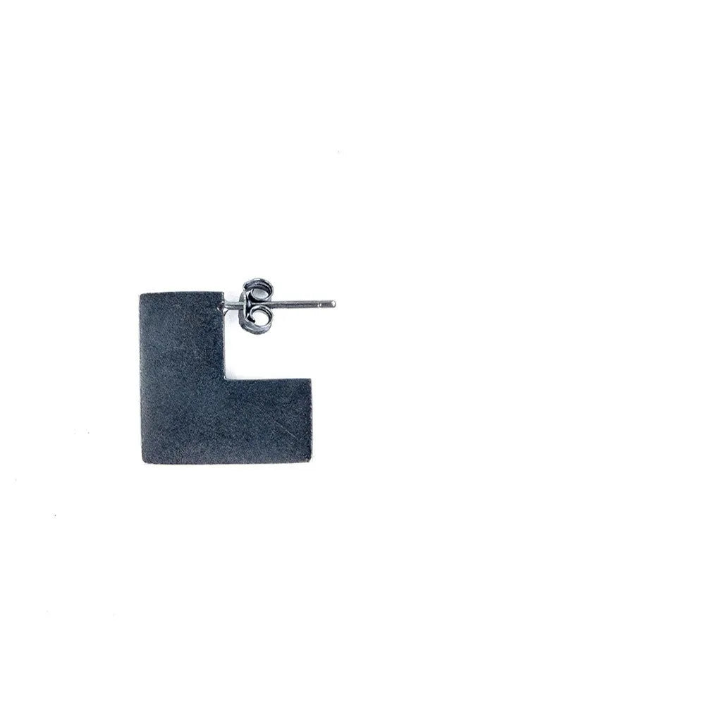 Oxidation black geometry square earrings ring in sterling silver with 16mm measurement