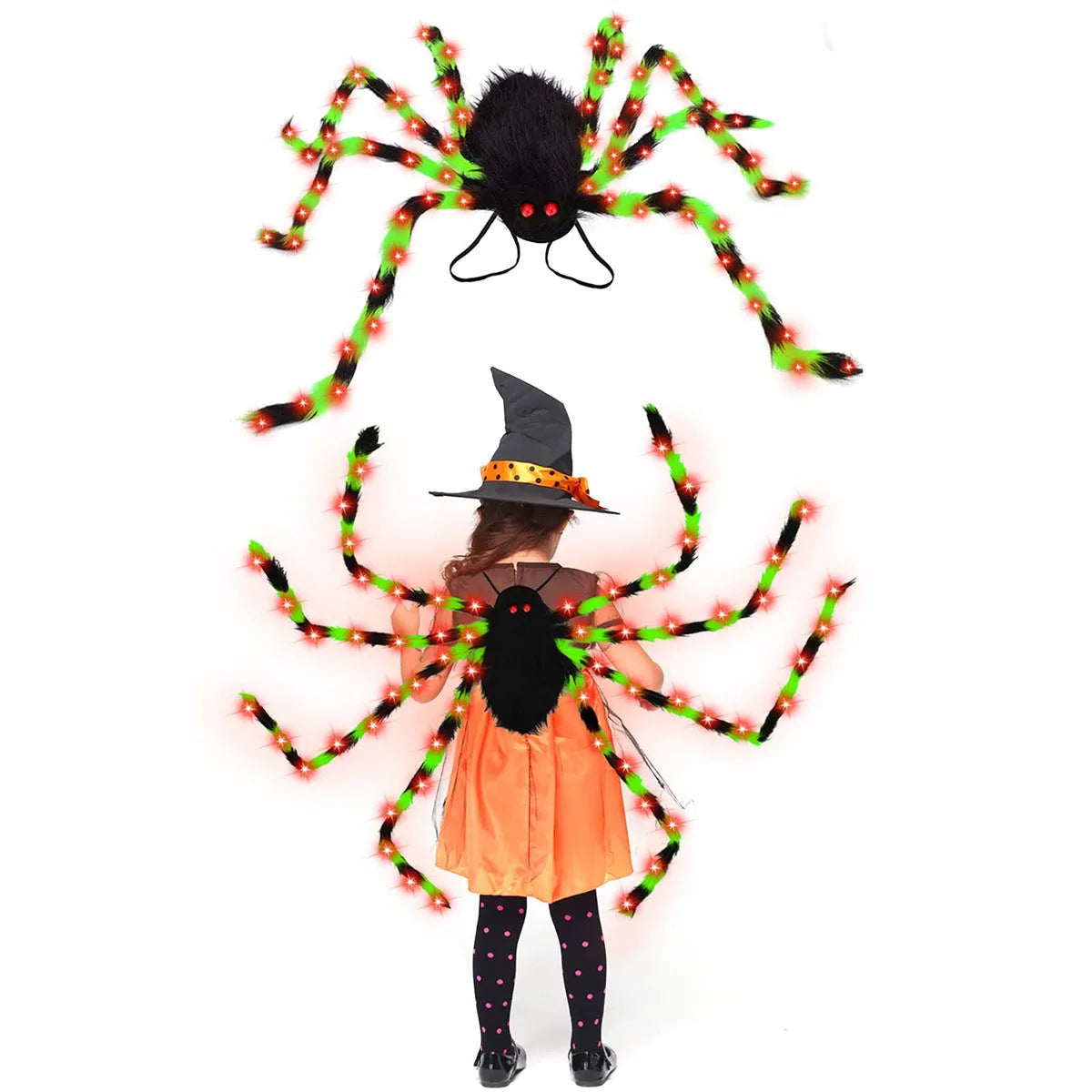 Halloween spider backpack with LED lights in plush sugar bag material