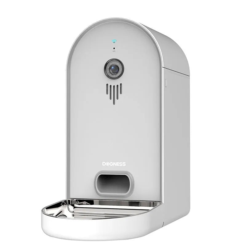 Smart automatic pet feeder with remote monitoring app, in five colour options.