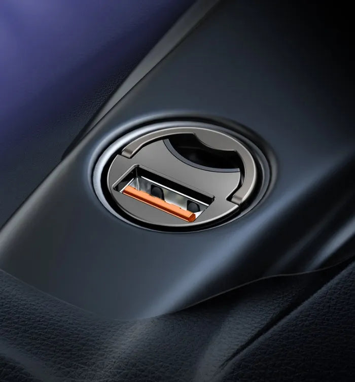 Baseus electro-optical grey 30W PPS fast car charger with single USB port and 1 metre cable