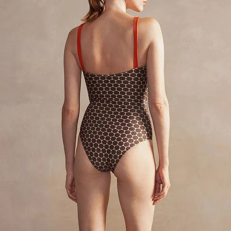 Women's dot print one-piece swimsuit with wrap skirt in European styling