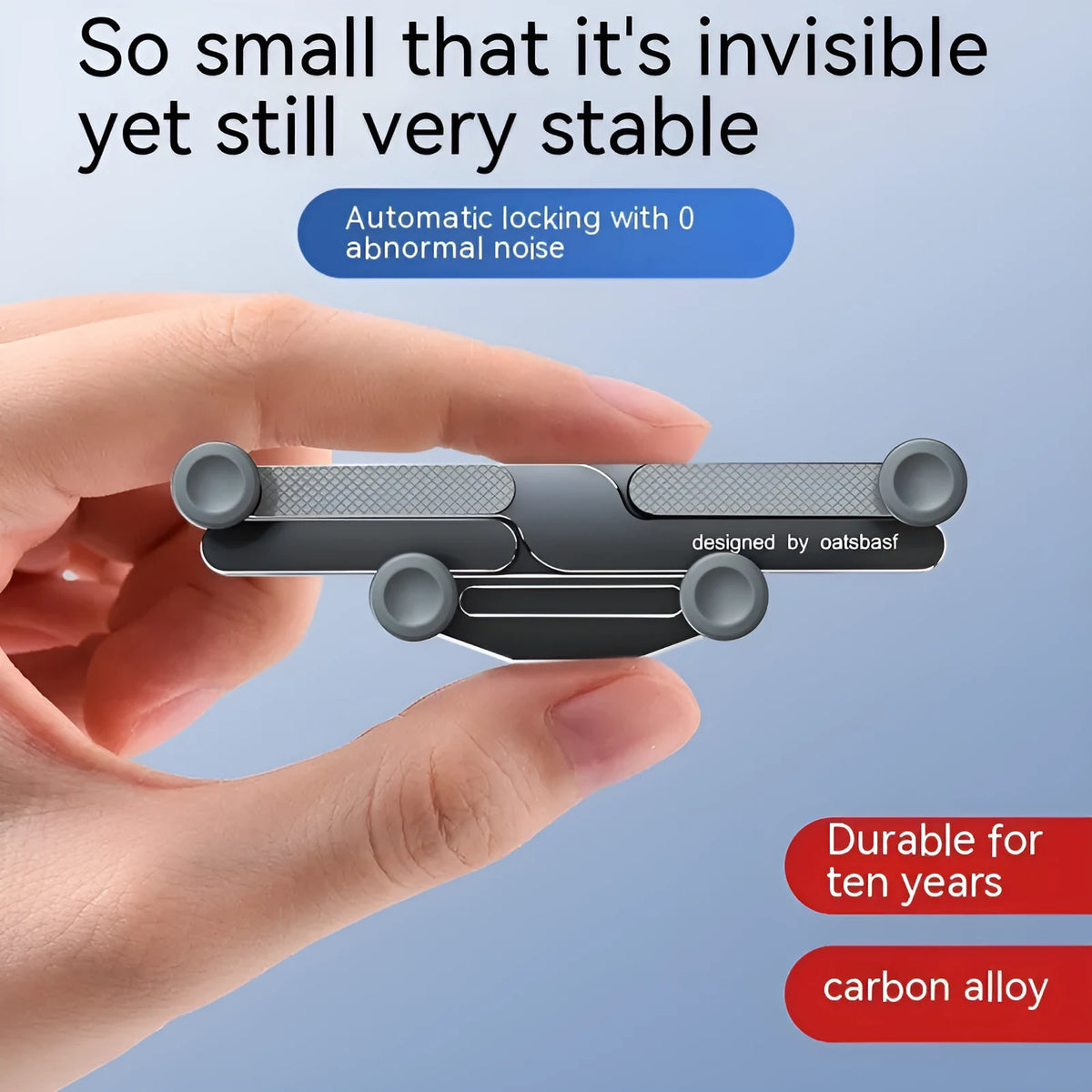 Aluminium alloy car phone holder clipped onto vehicle air vent in black colour