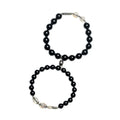 Obsidian Buddha beads couple bracelet DIY set showing 8mm and 10mm black stone beads