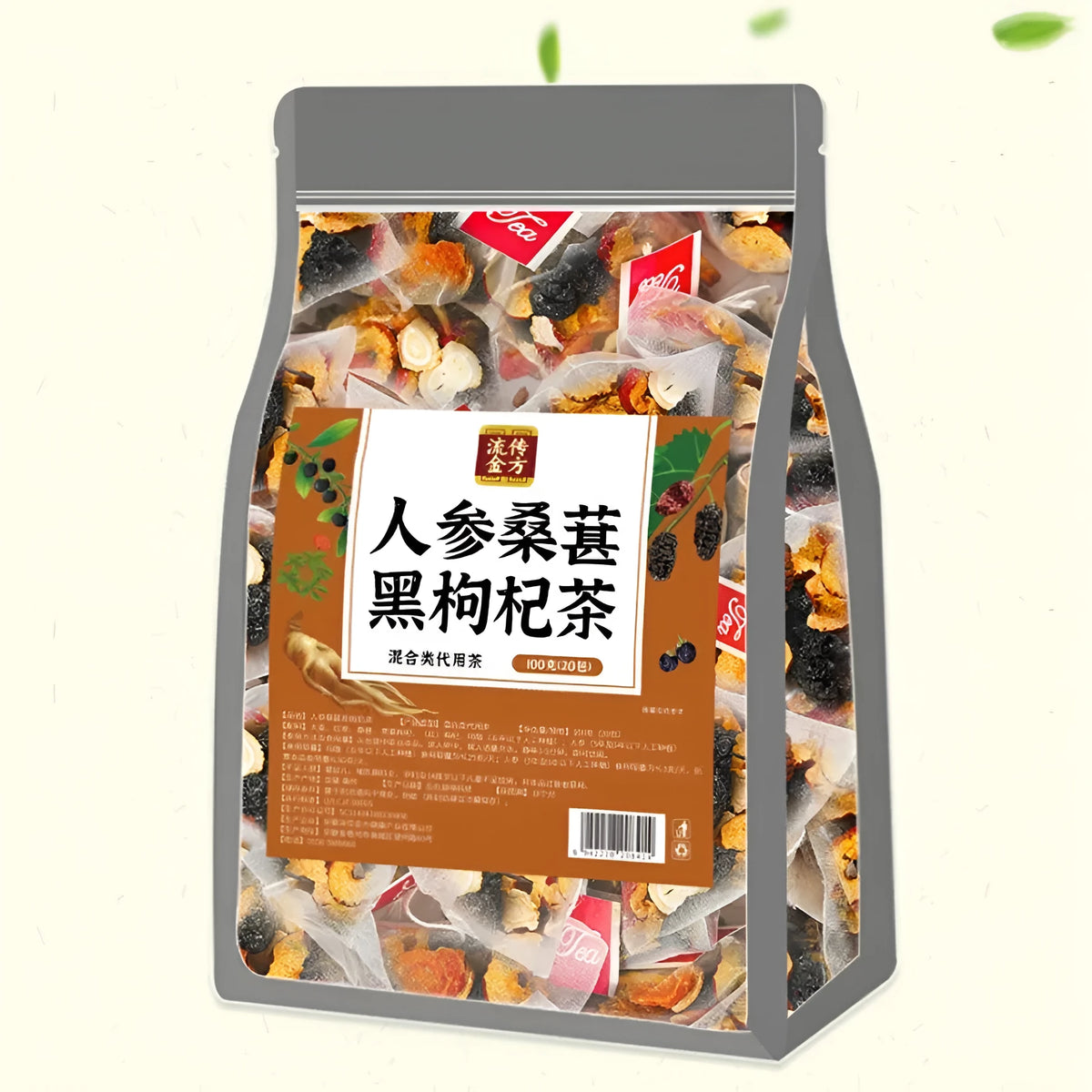 Package of Ginseng Black Wolfberry Tea showing 40 individual 5g tea bags.