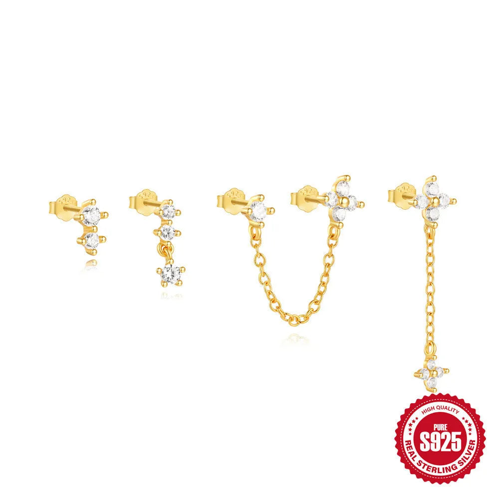 S925 sterling silver geometric earrings with clover petal design in gold colour options