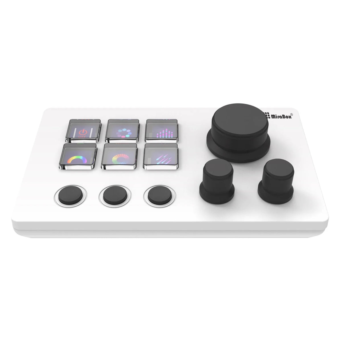Black silicone numeric keypad with 2m cable and mounting bracket on desk