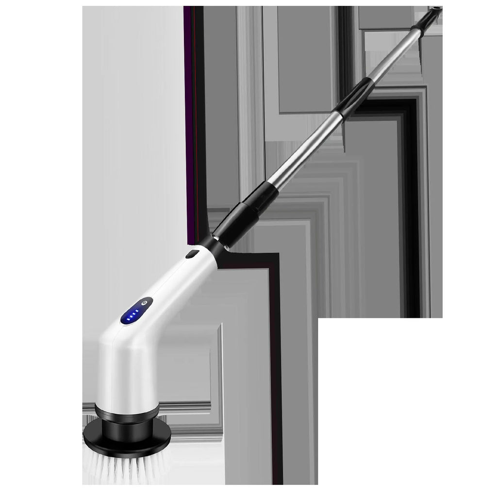 White lithium rechargeable handheld cleaning ball with cleaning brush on a household surface.
