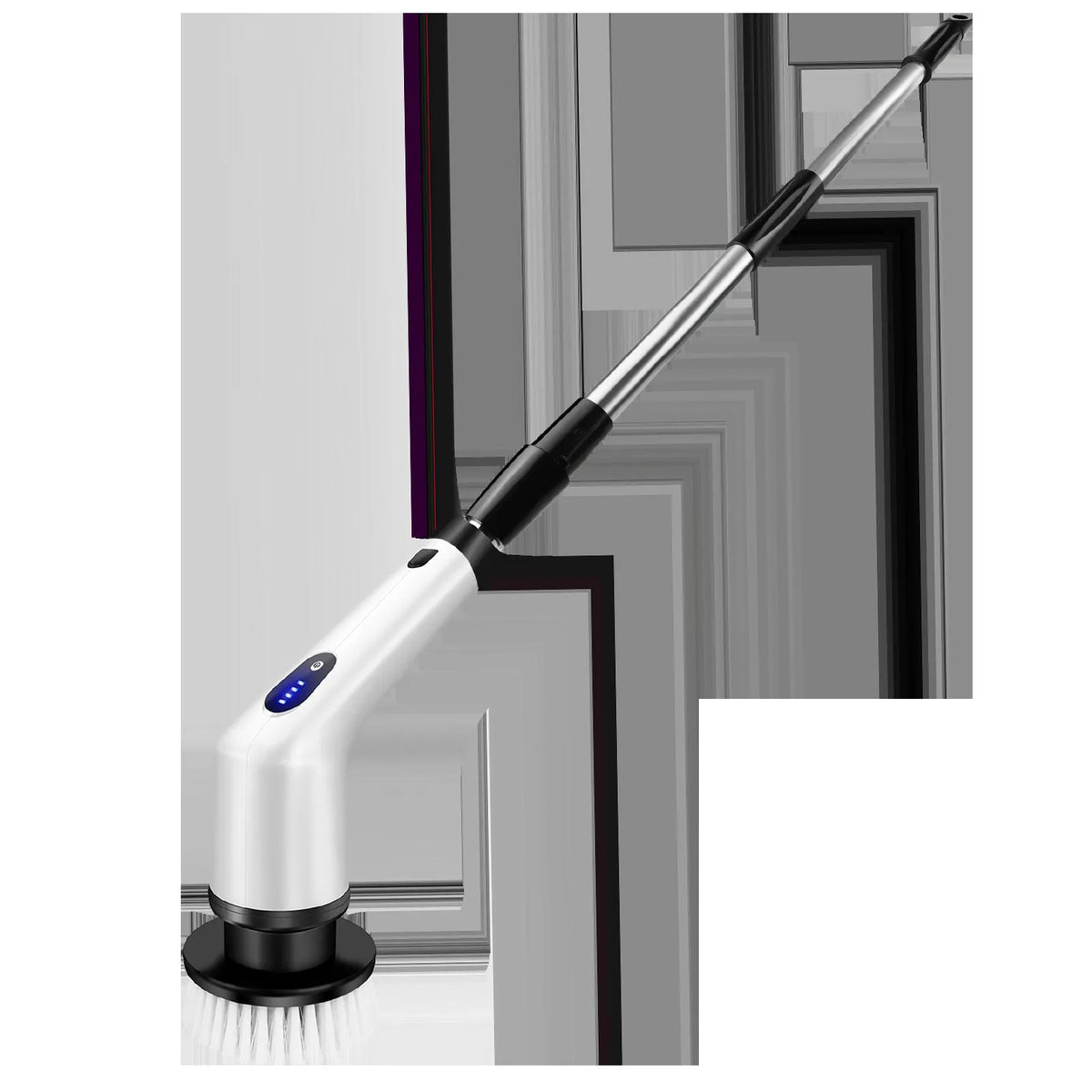 White lithium rechargeable handheld cleaning ball with cleaning brush on a household surface.