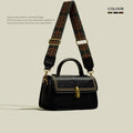 Brown retro messenger bag with vertical square shape showing internal phone and document compartments
