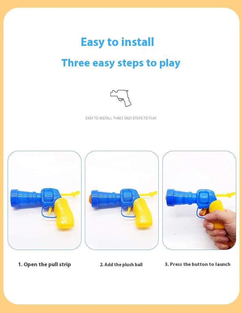 Interactive pet toy gun with multiple plush balls for dog and cat play sessions