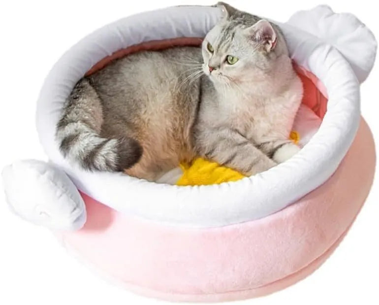 Honey pot magic shape cat bed with removable pad in pink or yellow colour