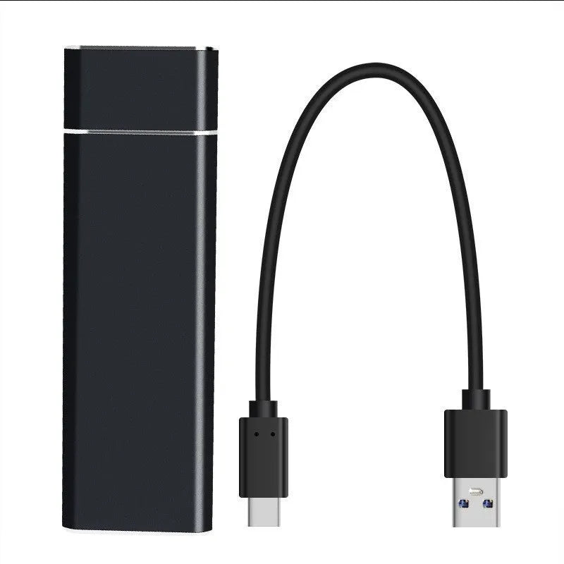 Sapphire blue portable external hard drive with metal shell showing USB connection cable