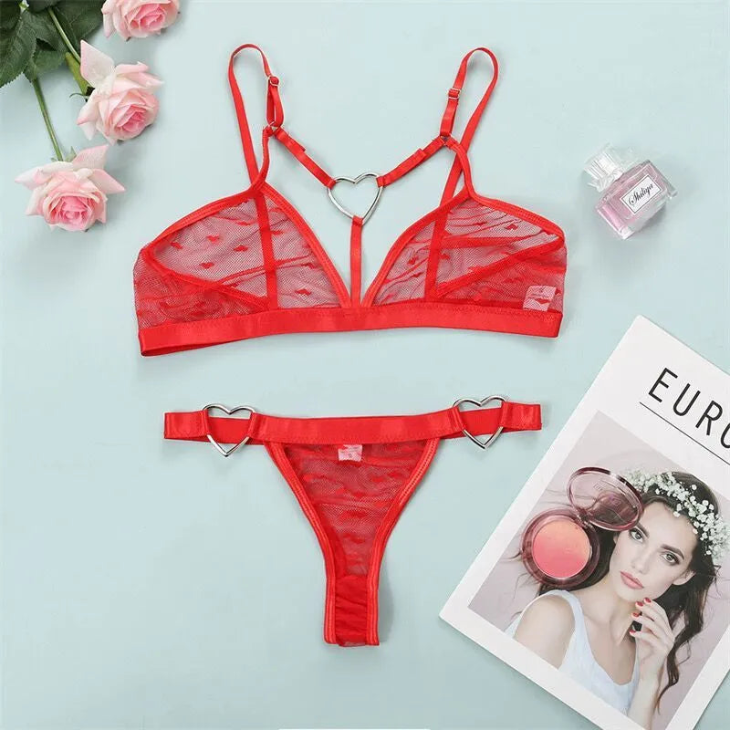 Ladies' mesh three-point two-piece set in spandex fabric showing colour options