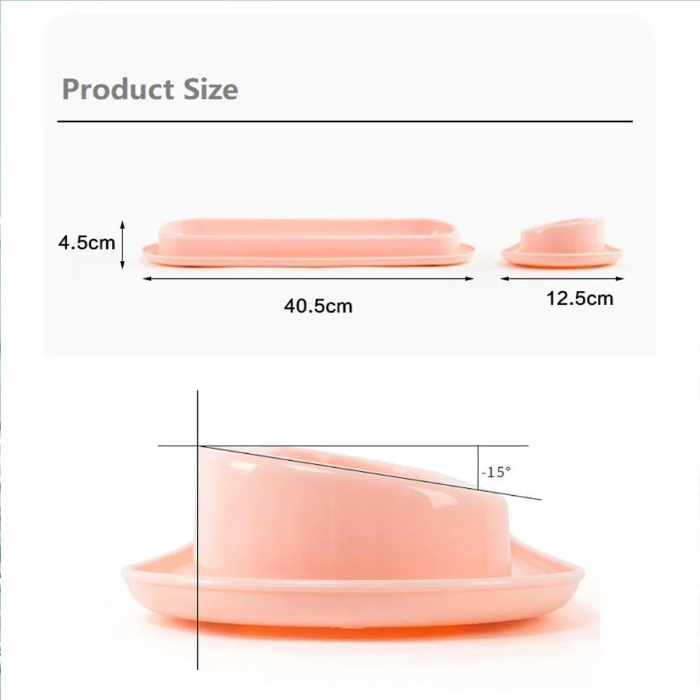 Green plastic pet feeder with separate food and water bowls for multiple small dogs or cats.