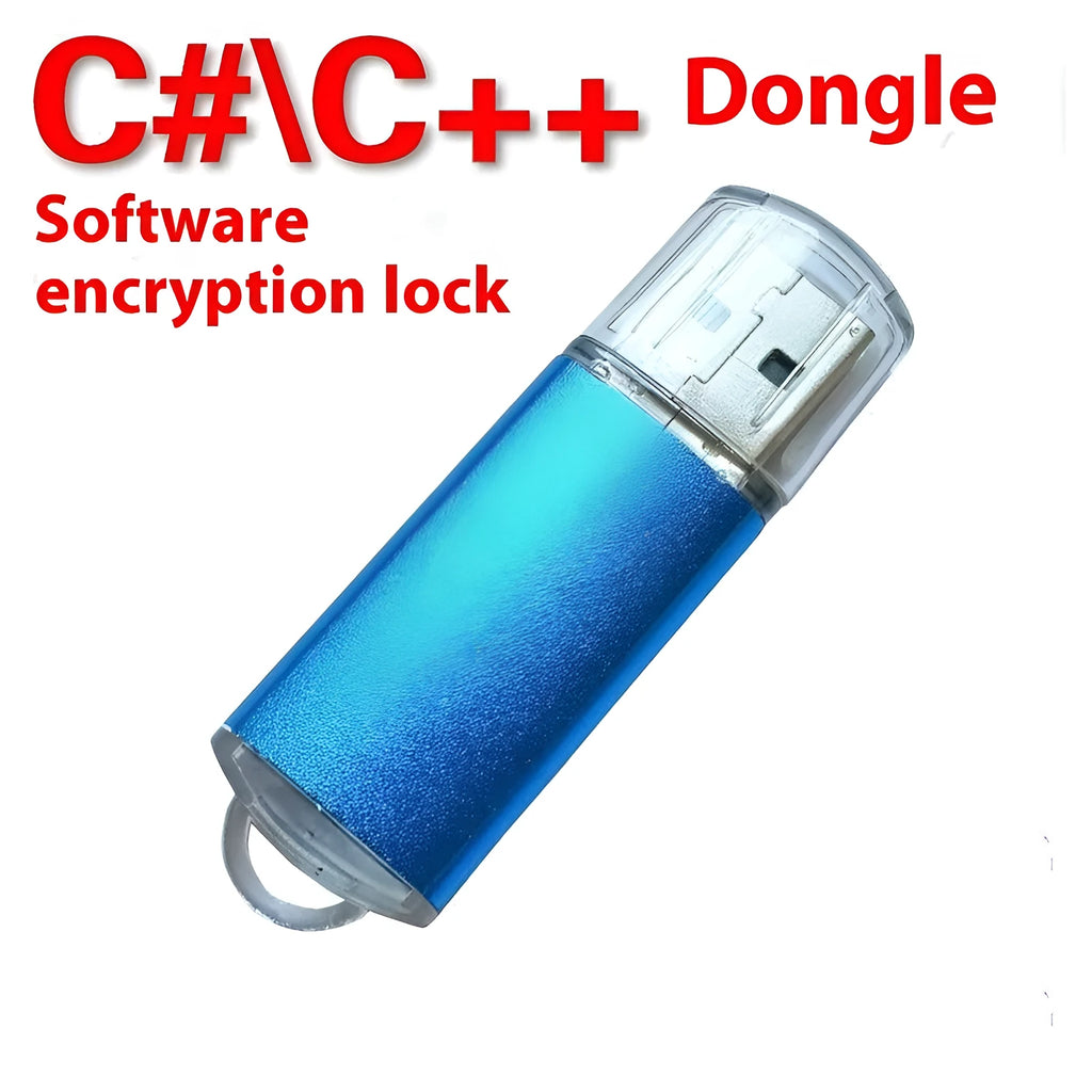 Red software protection USB dongle with metal housing showing dimensions of 50mm length